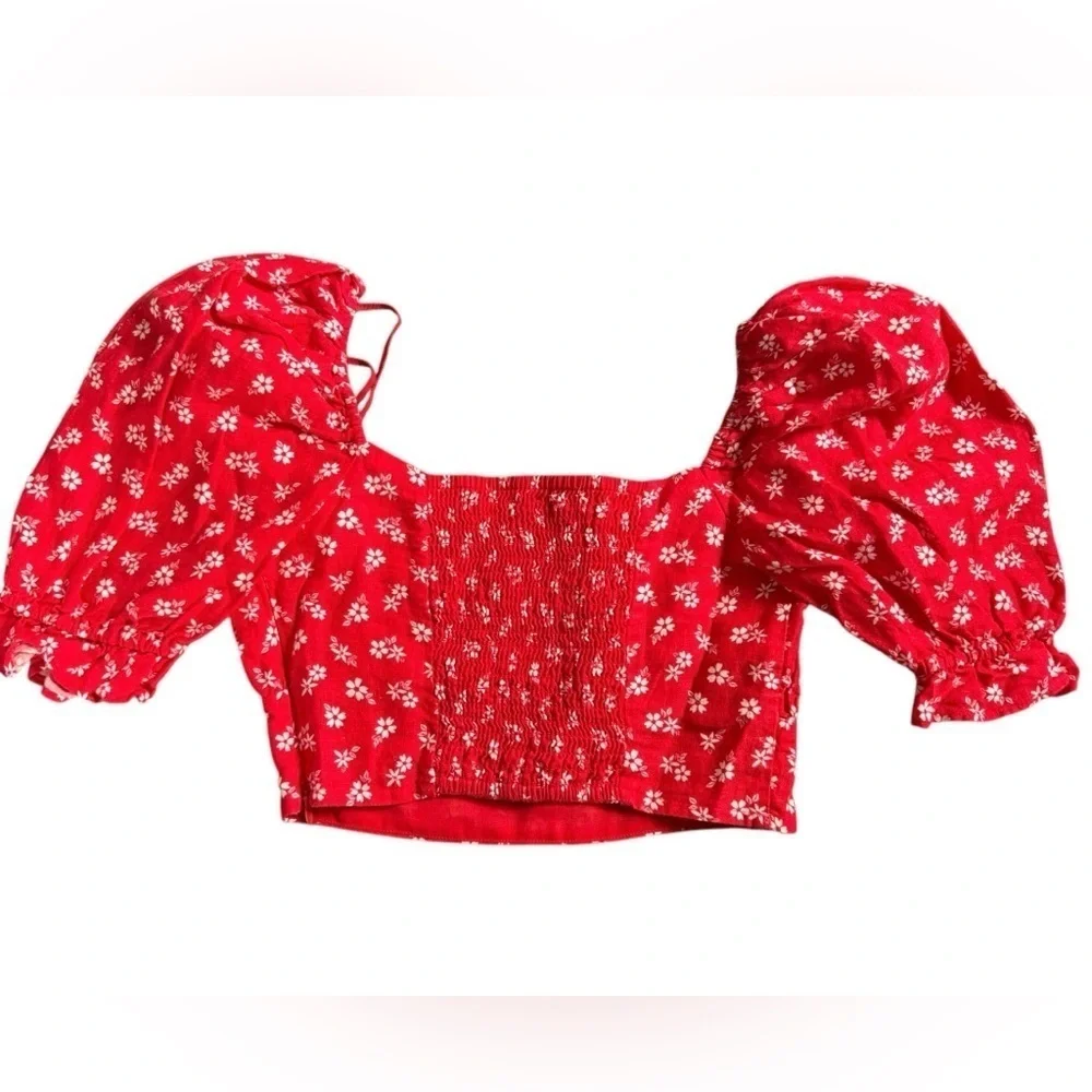 & other stories Anthropologie smocked crop top puff sleeves excellent condition